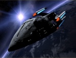 The USS Medusa exiting orbit of a planet.